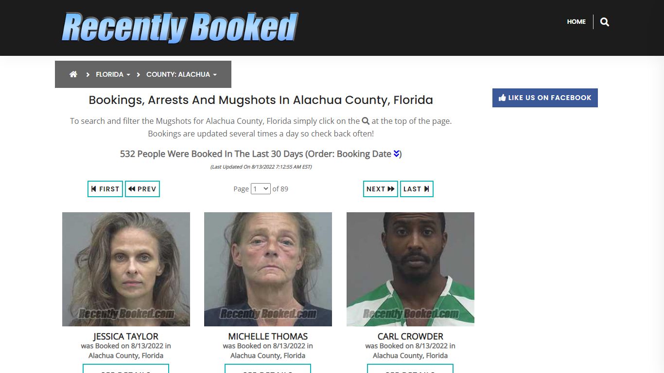 Recent bookings, Arrests, Mugshots in Alachua County, Florida